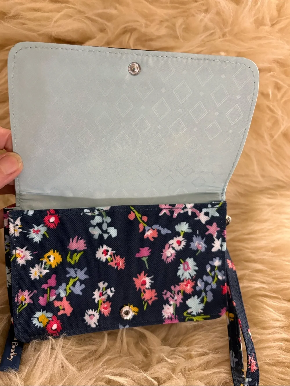 Vera Bradley ‘Scattered Wildflowers’ Navy Floral RFID Turnlock Wristlet